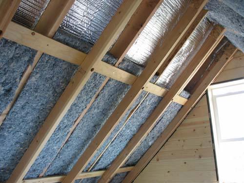 loft roof insulated with cotton batts between the rafters and foil faced bubble wrap above them