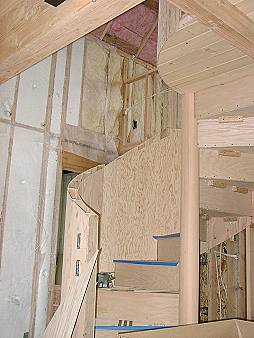 Spiral stair - note plywood wrap on wall