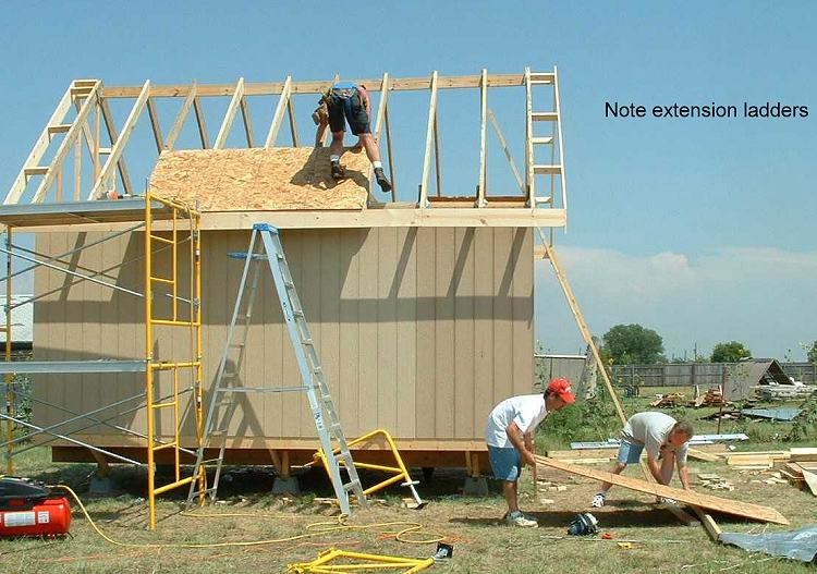 roof sheathing on a 12x18 cabin with front and rear overhangs