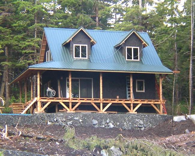 wrap around porch on Alaska cabin