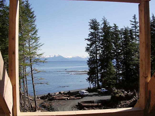 rough view from the loft window of the Alaska cabin