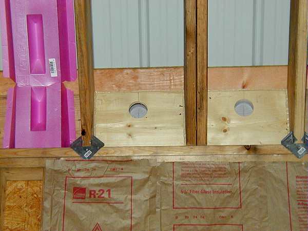 venting channel and blocking seen from inside, with foam baffles stacked at the left and R-21 batts below
