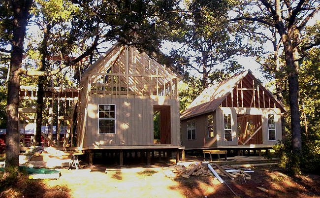 both structures seen from further back with the mudroom connection between them