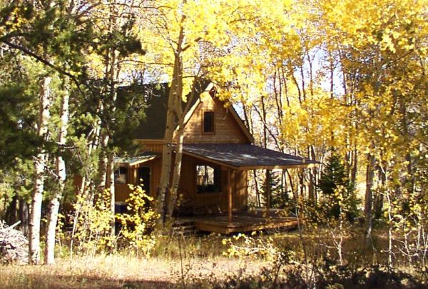 the 14x24 cabin among fall aspens