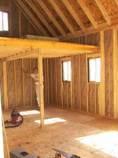 Hal inside the cabin after the roof was framed