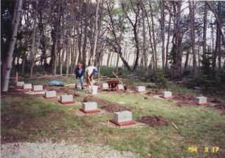 framed gravel pad footings with patio pavers and concrete blocks